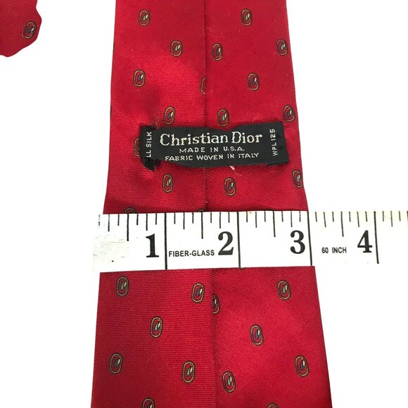 Christian Dior Red Silk Tie With Subtle Oval Pattern Made In USA Woven In Italy - Picture 5 of 6